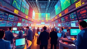 Showcase diverse traders actively engaging in Tradings on a busy trading floor, displaying stock charts and market activity.