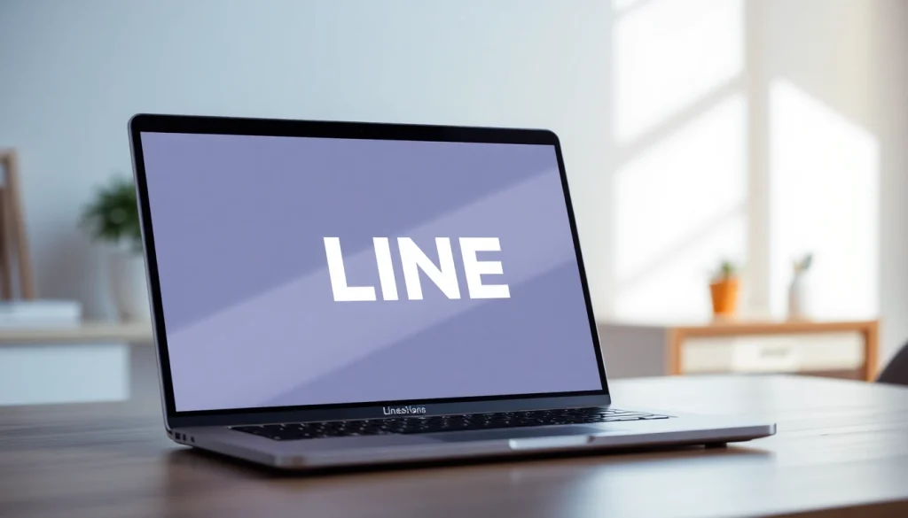 Download the line下载電腦版 on a sleek laptop with a modern workspace for seamless messaging.