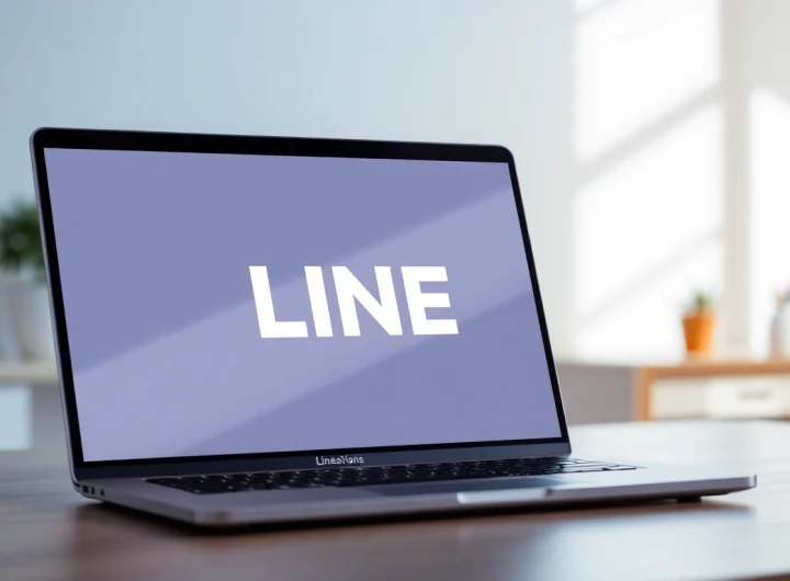 Download the line下载電腦版 on a sleek laptop with a modern workspace for seamless messaging.